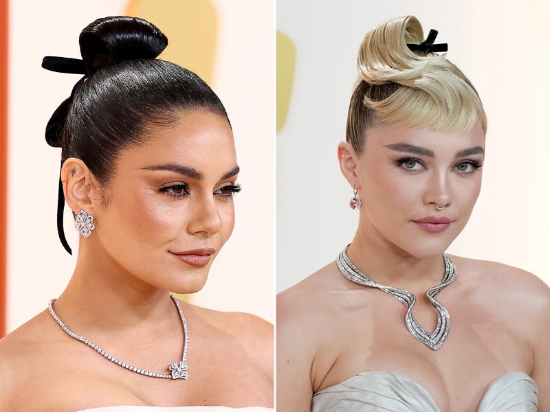 oscars 2023 beauty vanessa hudgens florence pugh black bows