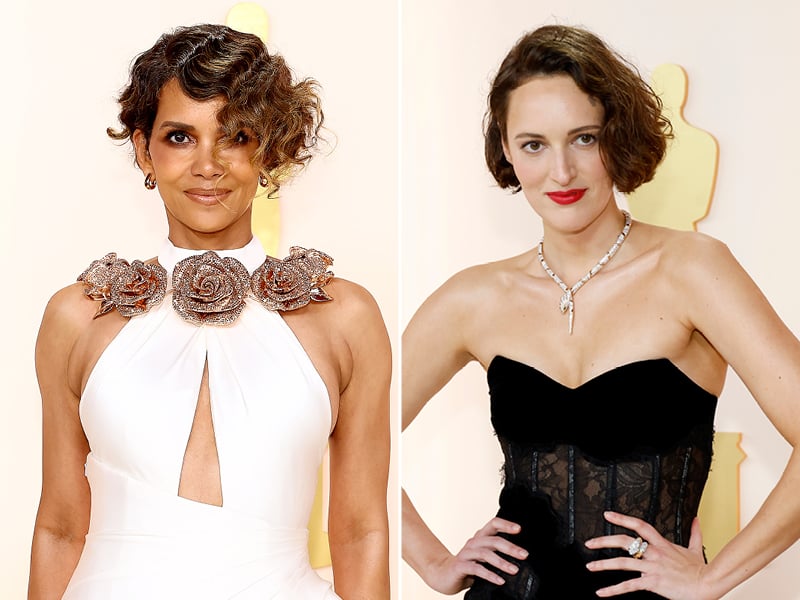 oscars 2023 beauty trends halle berry, phoebe waler-bridge