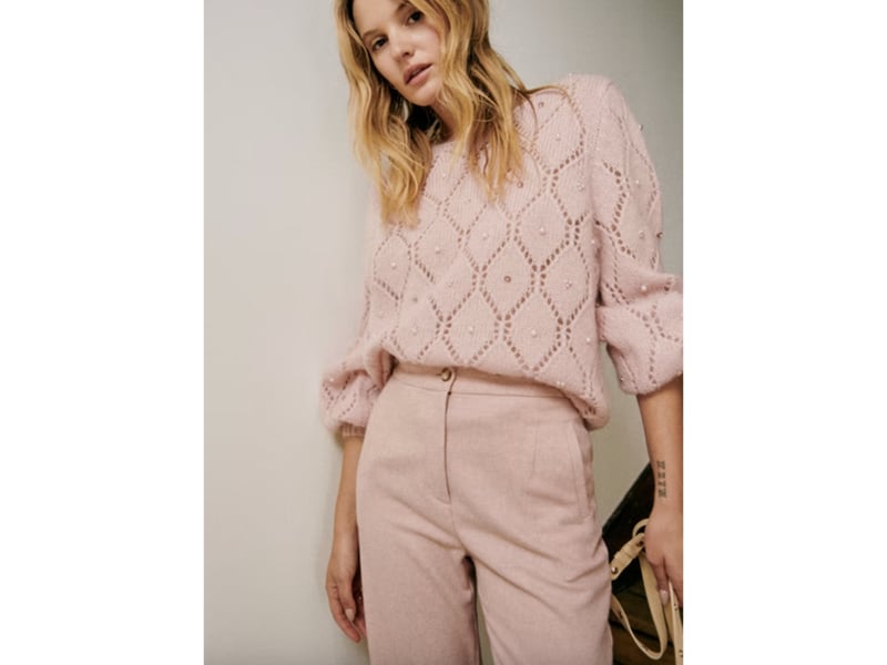 sézane pink pearl-embellished sweater