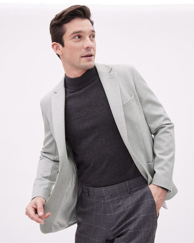 Slim-Fit Knit Blazer in Light Heather Grey